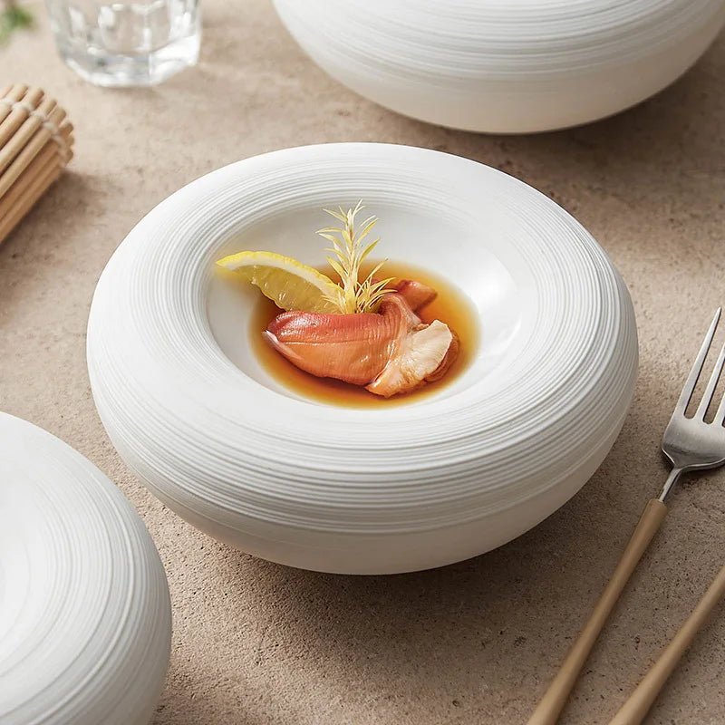 Assiette Bol Céramique Blanc Nuvia Maison Deleurde avec dressage gastronomique