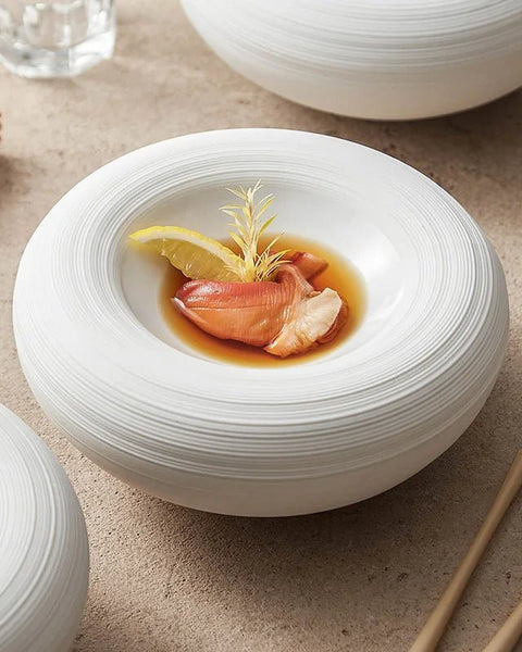Assiette Bol Céramique Blanc Nuvia Maison Deleurde avec dressage gastronomique