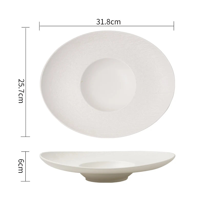 Dimensions et profil de l’assiette creuse ovale Halo Maison Deleurde