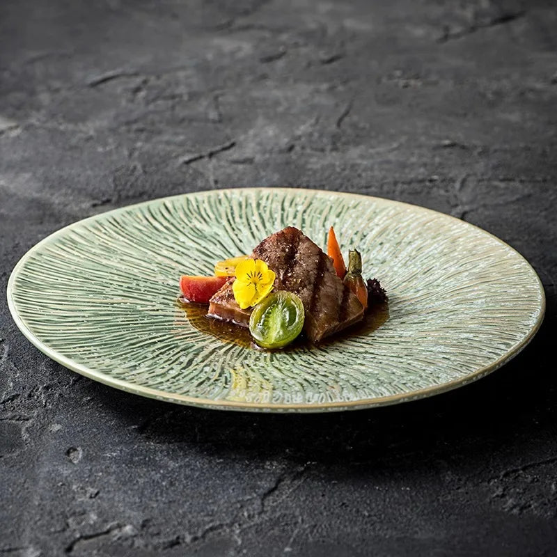 assiette design verte motif texturée