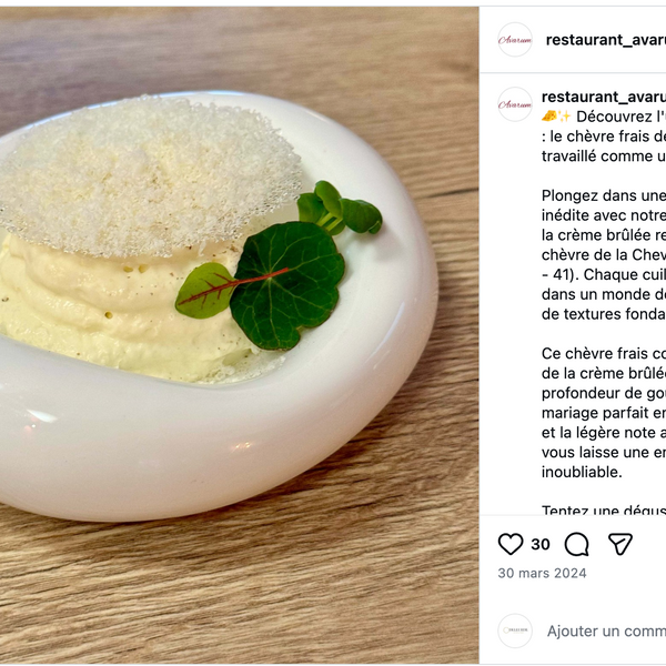 Publication de restaurant présentant un dressage dans une assiette Maison Deleurde