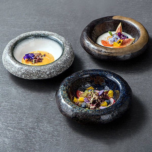 Assiette Céramique Creuse River Maison Deleurde avec dressage gastronomique